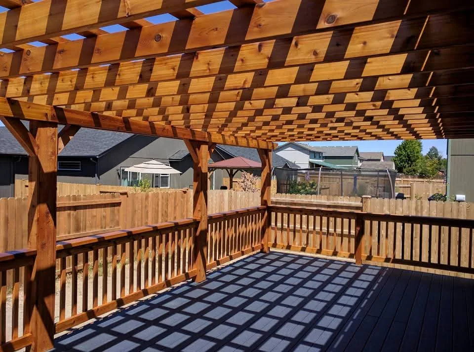 Timber pergola with a patterned beam canopy