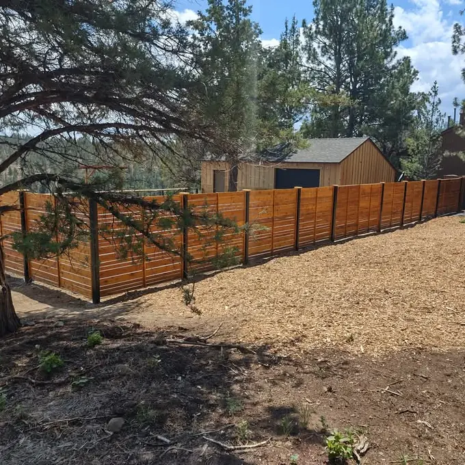 Wood fence under mature trees